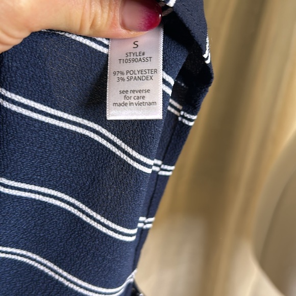 Navy with white stripes button blouse size small - Picture 5 of 5